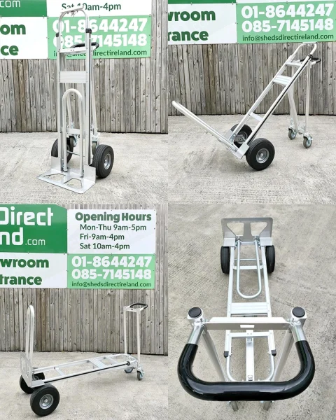 The 3-in-1 handtruck in all three positions