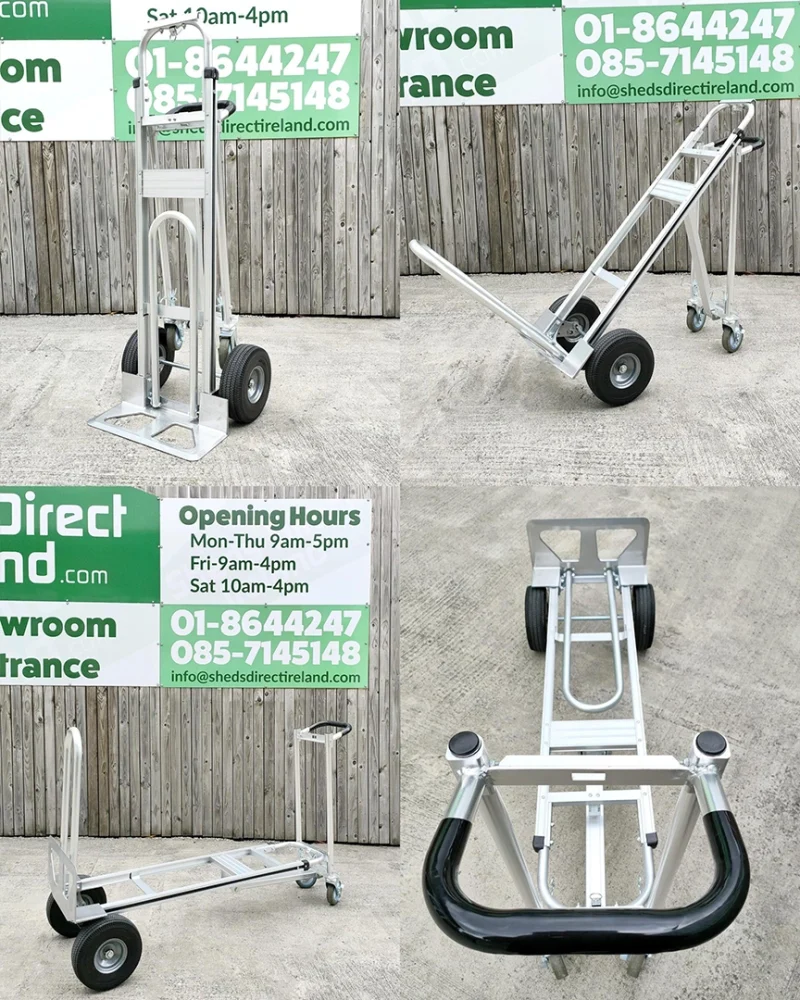 The 3-in-1 handtruck in all three positions
