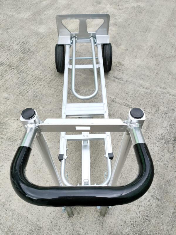 A top down view of the hand truck in a flat-bed position
