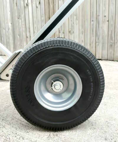 The large, black, solid wheels on the 3 in 1 hand truck