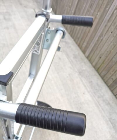 The rubber handle grips on the 2 in 1 hand truck from Sheds Direct Ireland