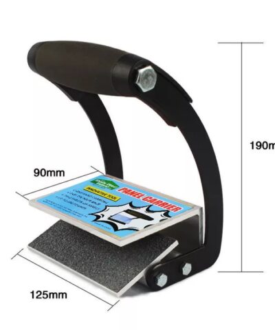 The Dimensions of the Panel Carrier Grip. It's 19cm high, 12.5cm wide and the depth of the grip plate is 9cm.