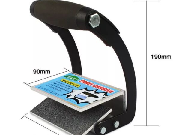 The Dimensions of the Panel Carrier Grip. It's 19cm high, 12.5cm wide and the depth of the grip plate is 9cm.