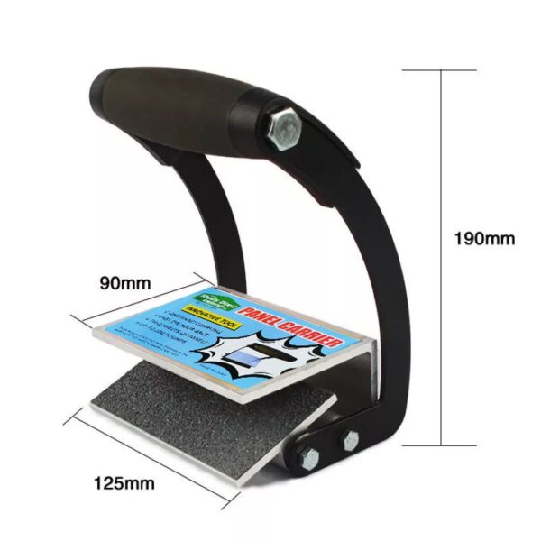 The Dimensions of the Panel Carrier Grip. It's 19cm high, 12.5cm wide and the depth of the grip plate is 9cm.