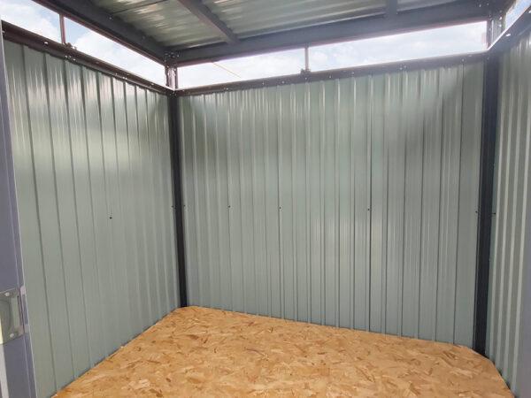 Inside the 8ft x 7ft Steel premium shed on the shedsdirectireland showroom lot
