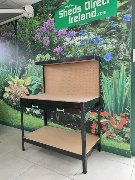 A 45 degree angled view of the work bench from sheds direct ireland