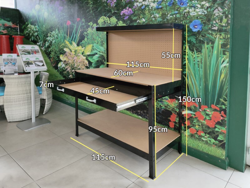 The Dimensions to the work bench from Sheds Direct Ireland laid out on a diagram