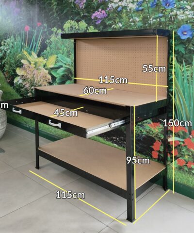 The Dimensions to the work bench from Sheds Direct Ireland laid out on a diagram