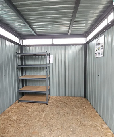An inside view of the shed as seen from the door