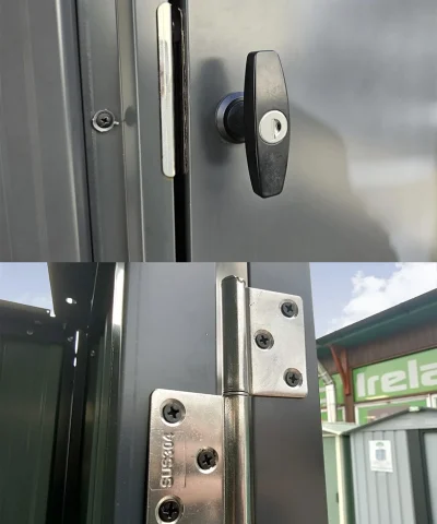 The Handle and hinges on a panoramic shed