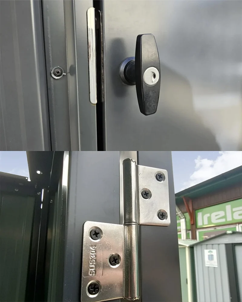 The Handle and hinges on a panoramic shed