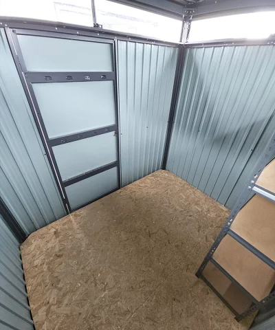 Panoramic shed interior view
