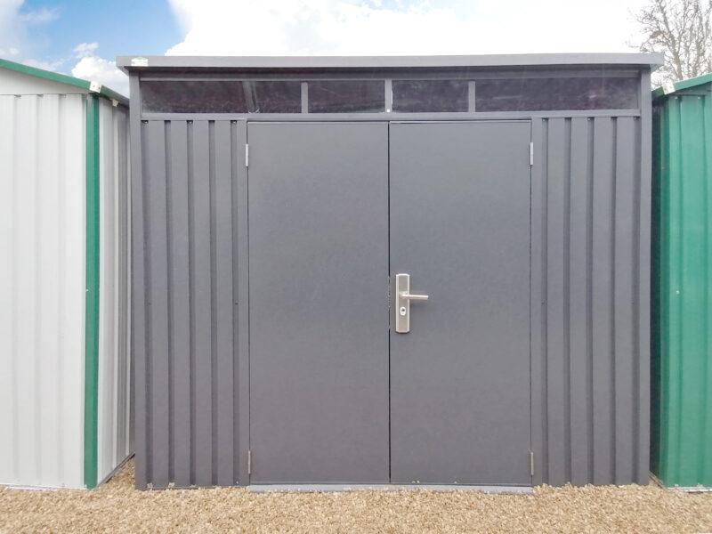 The front, exterior view of the Premium Pitched Shed from Sheds Direct Ireland