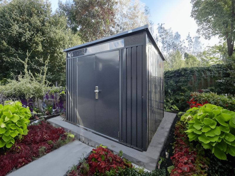 The Premium Pitched Shed in a garden in Kildare