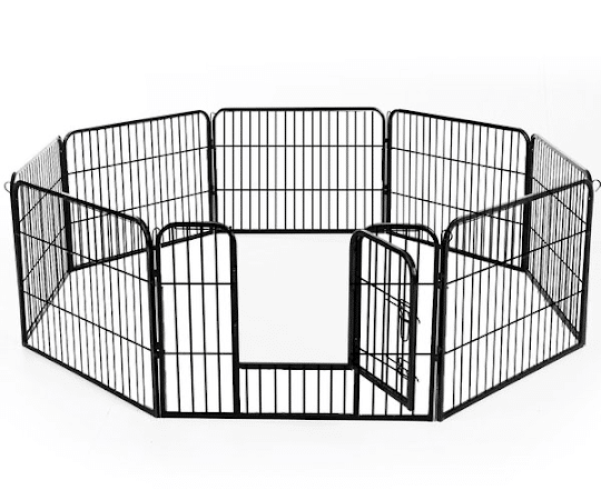 A studio shot of the dog pen in the octagonal formation