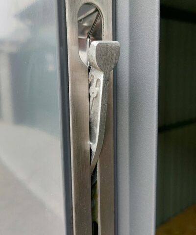 The locking and opening mechanism for the door without the key on the premium shed