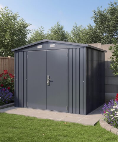 The apex garden shed in a garden in Dublin, Ireland