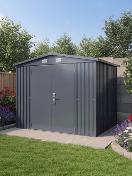 The apex garden shed in a garden in Dublin, Ireland