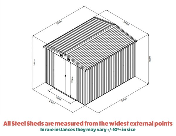 Premium Apex 8ft x 10ft steel shed dimensions