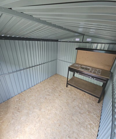 Inside the premium apex. 8ft x 10ft steel garden shed