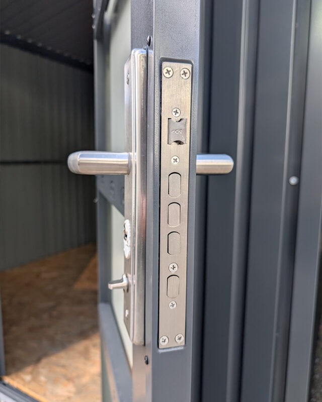 The locking mechanism of the door on the premium apex shed