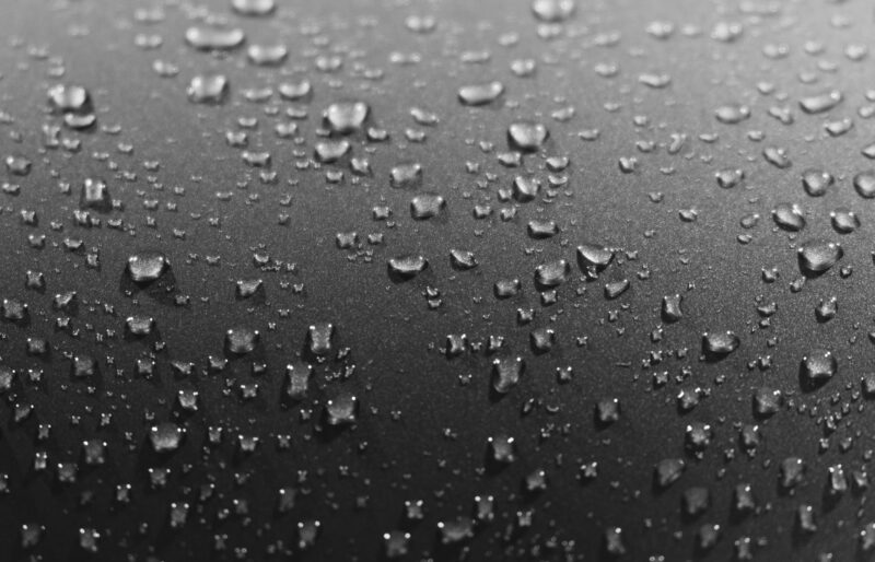 Condensation droplets forming on the inside of a steel shed