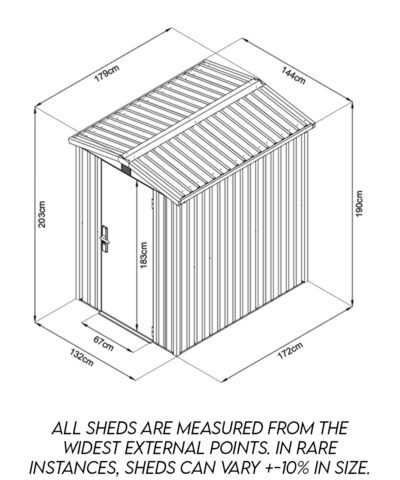 A diagram showing the Dimensions of the apex garden shed 5ft x 6ft