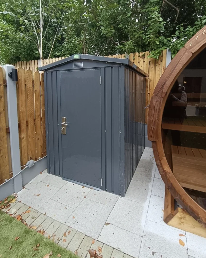 A premium apex shed in a suburban garden