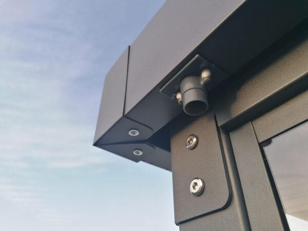 The outlet spots and gutters on the premium panoramic shed