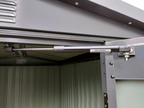 The gas hinge on the inside of the Steel premium shed