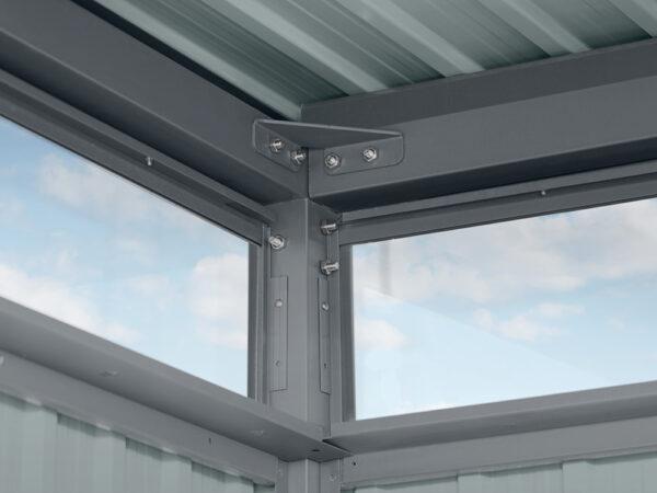 a view of the edge of the internal sides of the shed, where the windows meet