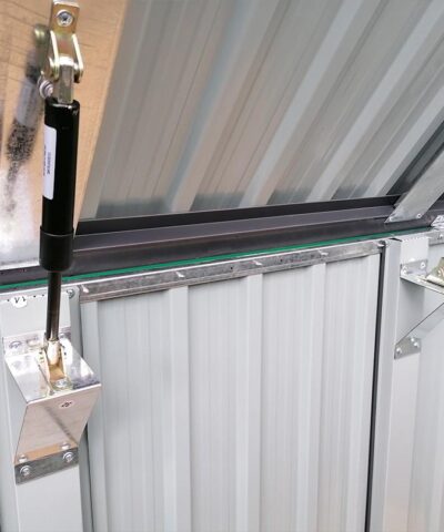 The black and silver gas hinges on the 3-bin store