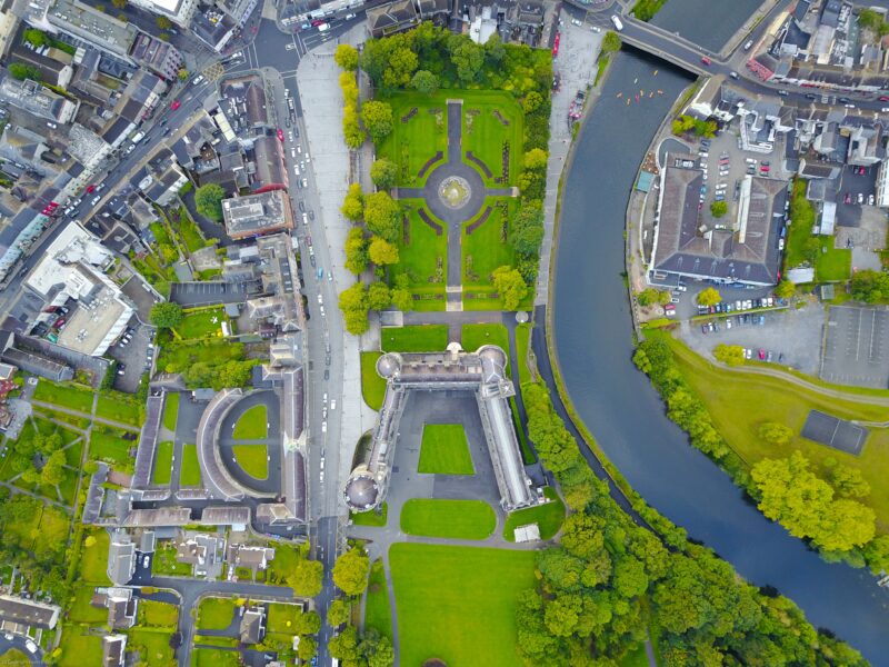 Garden Sheds Kilkenny: An aerial, overhead view of Kilkenny Castle by photographer Kevin B Leigh 