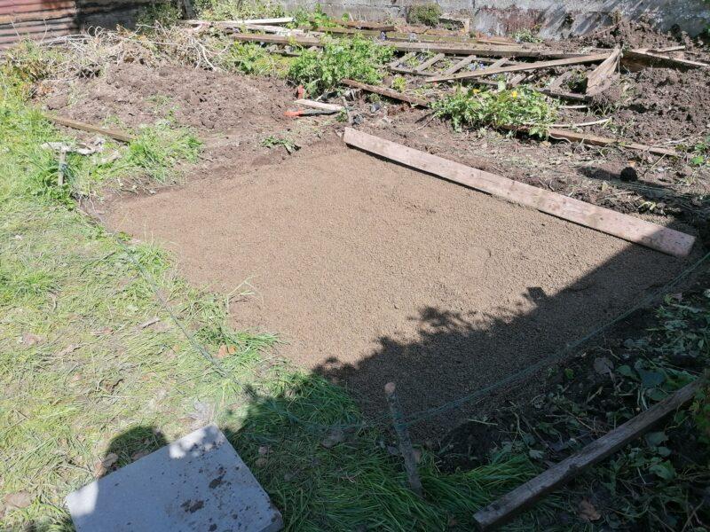 The smoothed out gravel, ready for the Laying a slab base