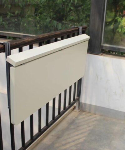 45 degree angled view of the balcony railing table