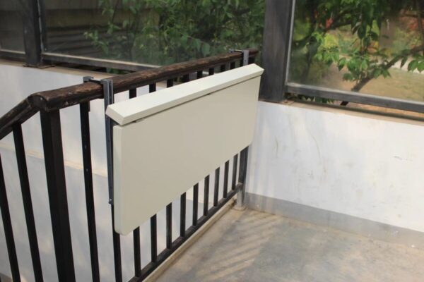 45 degree angled view of the balcony railing table