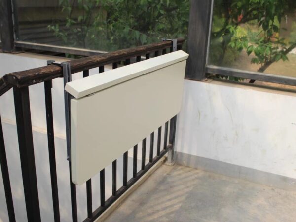 45 degree angled view of the balcony railing table