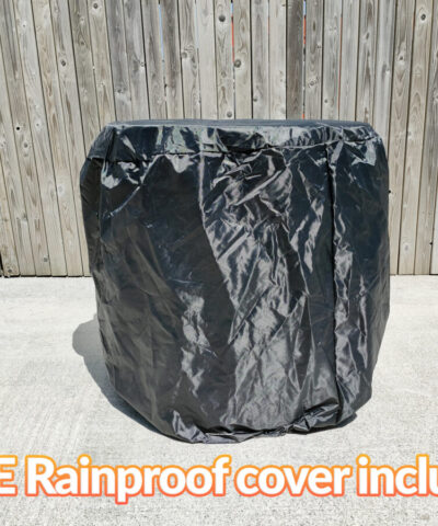 The black Raincover for the fold-in table and chairs set. It reads 'FREE rainproof cover included'