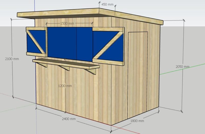 A graphic of the The Tolka Garden Bar, showing the front and side elevation