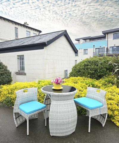 The bistro set in a garden
