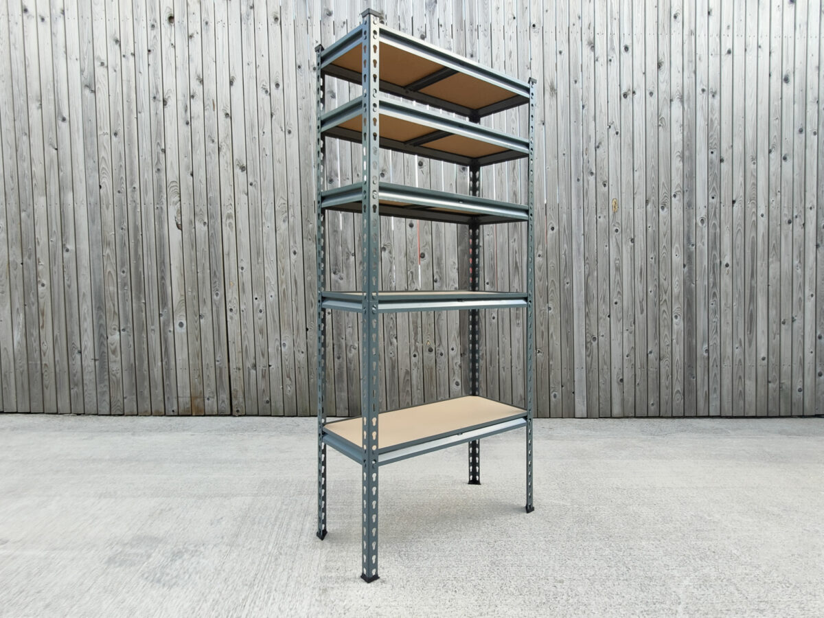 The Small shelving unit from Sheds Direct Ireland against a wooden plank wall