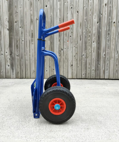 A side profile view of the compactable hand truck from sheds direct ireland in it's smallest form