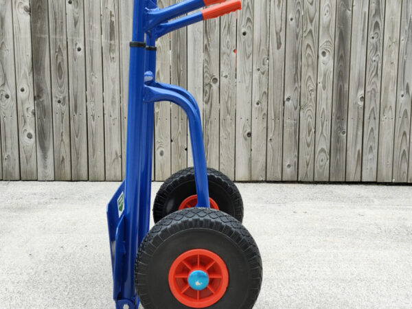 A side profile view of the compactable hand truck from sheds direct ireland in it's smallest form