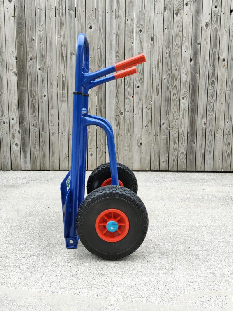 A side profile view of the compactable hand truck from sheds direct ireland in it's smallest form