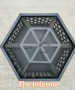 The inferno fire pit as seen from above. It's entirely hexagonal and matte black in style