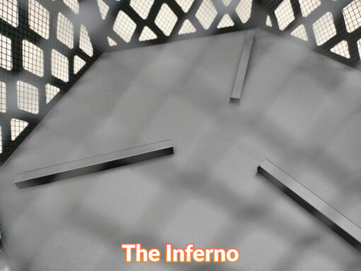 The inside of the Inferno fire pit showing three thin bars to
