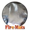Fire Mats for Firepits - A picture of a large, circular, shiny firemat against a white backdrop. It has a black lined edge and great addition for fire pit safety.