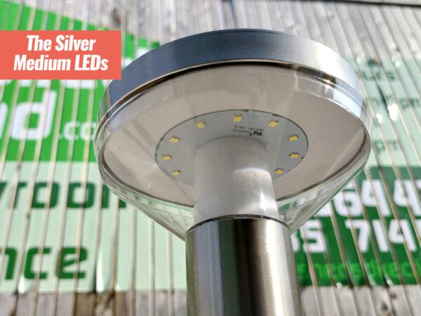 The underside of the medium LED garden lights showing the small, yellow LED panles