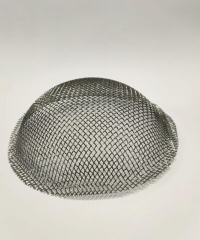 A Mesh dome for a camping stove on a white backdrop