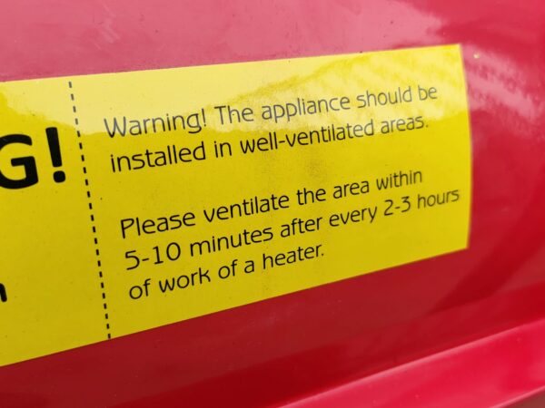 Warning: The appliance should be installed in well-ventilated areas. Please ventilate the area within 5-10 minutes after every 2-3 hours of work time
